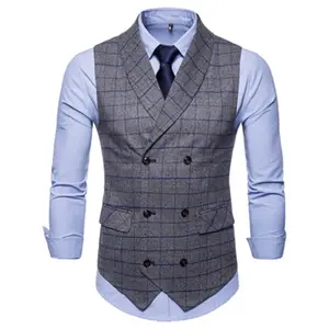 Men's Lapel Casual Plaid Waistcoat Gentleman Business Suit Check Vest