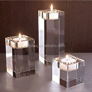 Prendedores de velas quadrados de cristal, castiçal de mesa para cafés e decoração e presentes CH-M037