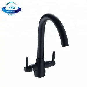 Modern Deck Mounted Hitam Dapur Sink Tap Satu Tuas Kran Dapur dengan Dua Pegangan KF919