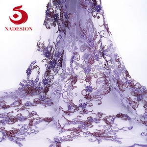 100% poliéster <span class=keywords><strong>3</strong></span> D en rojo bordado/perlas tejido de malla - Product Image 5