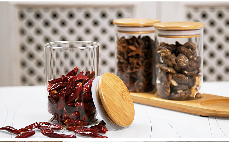 Haonai  popular bulk storage glass jar with wooden lid