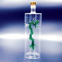 Carafe artisanale en verre Dragon, bouteille à vin artistique de 700 ml avec bouchon en liège, forme ronde pour l'emballage et la création, motif Dragon