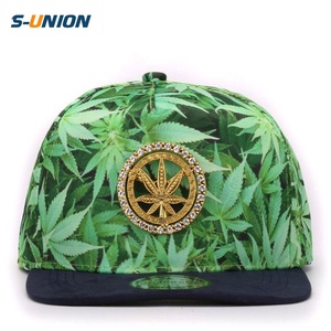 <strong>Fancy</strong> Adult Full Leaves Printing Weed Hip Hop Hats Metal Decoration Adult Sport Flat Bill Weed Snapback <strong>Caps</strong> for Men and Women