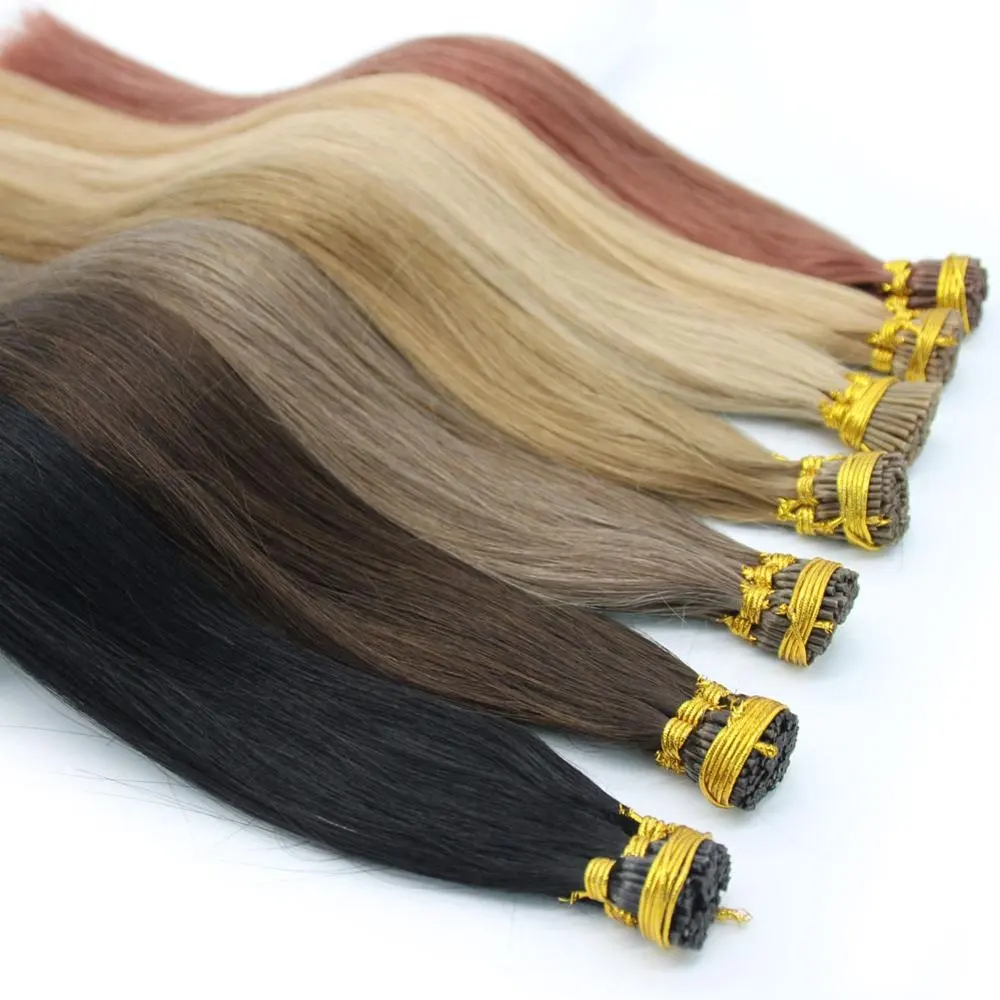 Предварительно связанная кератиновая палочка i Tip для наращивания волос, натуральные человеческие волосы Remy 16-24 дюйма, прямые 100s в наличии, Прямая поставка