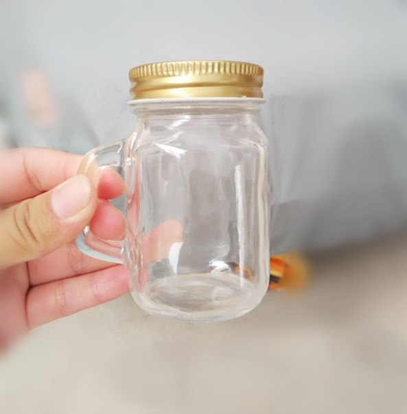 Haonai mini glass mason jar/lead free glass mason jar/small glass container with handle.