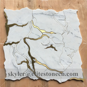 Statuario 화이트 대리석 황동 워터 제트 타일 모자이크 - Product Image 6