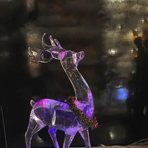 Estatueta acrílica de cervos led musical, bonecos com árvore de natal
