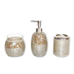 GLASS MOSAIC BATHROOM SOAP DISPENSER+TOOTHBRUSHER+DISH