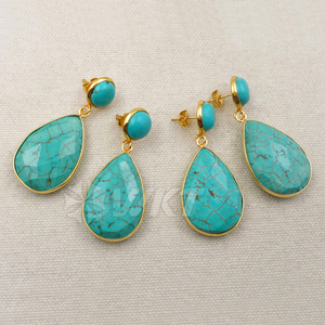 WT-E385 WKT Wholesale New Generous Real <strong>Gold</strong> Plated <strong>Dangle</strong> <strong>Earrings</strong> Teardrop Shape Green Turquoise <strong>Dangle</strong> <strong>Earrings</strong> - Product Image 3
