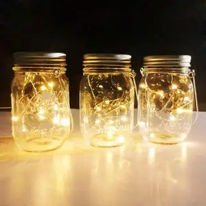 Solar-powered Mason Jar Lights 20 LEDs Warm White Glass Waterproof Fairy Hanging Lighting