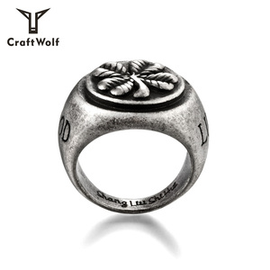 Craft <strong>Wolf</strong> Fashion <strong>Men</strong> Women Stainless Steel Couple Lucky Four Leaf Clover <strong>Ring</strong> Fashionable Trendy Titanium Steel <strong>Ring</strong> - Product Image 3