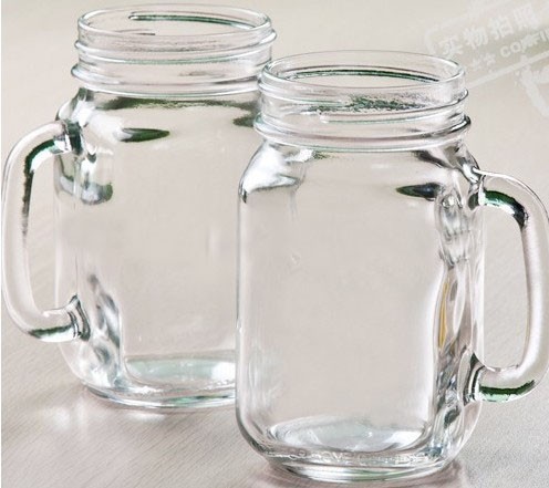 Custom Wide Mouth  Glass Mason Jar With Handle Straw Storage Jar