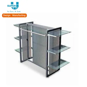Chinese Manufacturer Garment Shop Gondola Shelving Hanging Table Display Stand with Glass Shelf
