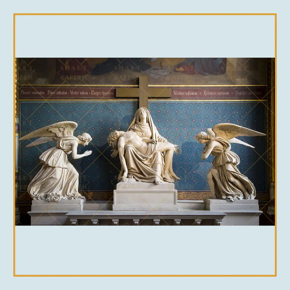 Kapalı dekor dini katolik heykelcik anne mary ve İsa yaşam boyutu pieta heykeli beyaz mermer