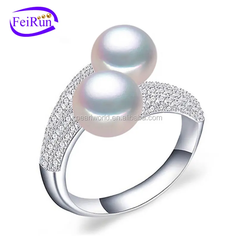 FEIRUN 8mm button beautiful fashion double pearl ring, handmade pearl ring, lady pearl ring