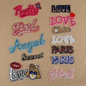 wholesale pink embroidery sequin patch for little girls clothes and bags