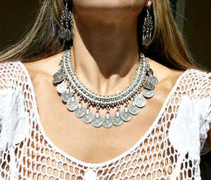 Collier bohème gypsy <span class=keywords><strong>Love</strong></span> <span class=keywords><strong>Affair</strong></span>, collier ras du cou en pièce d'argent, collier bib chunky statement à franges, collier turc - Product Image 2