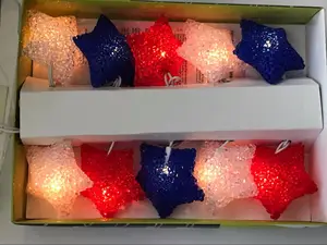 Light Decoration UL Patriotic July USA Independence Day Decoration EVA Red White Blue Star String Light For Indoor And Outdoor Use