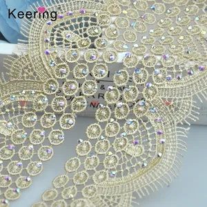 New Design Wholesale Beaded Ironning-on Rhinestone Eyelash Lace trims WLC-717