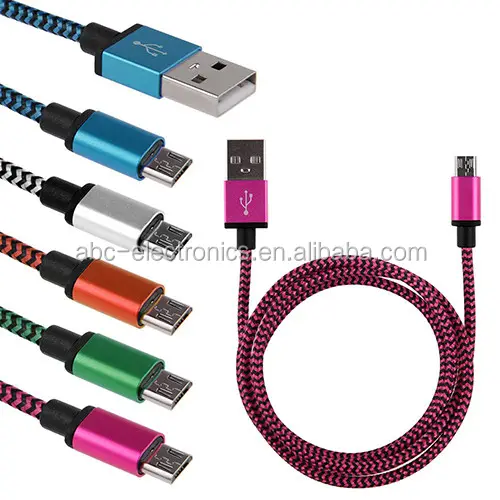 Kabel Data USB Mikro V8 Kepang Nilon 2M, Kabel Pengisi Daya untuk Ponsel Grosir