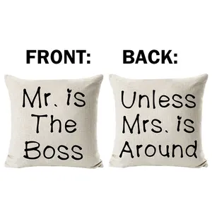 Mr Right Mrs Always Right Funny Quote OEM Cotton Linen Pillow Cover Two Sided