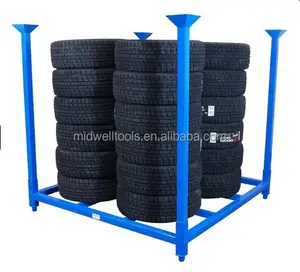 重型防锈防腐不锈钢可堆叠可拆卸钢储物轮胎柱托盘架