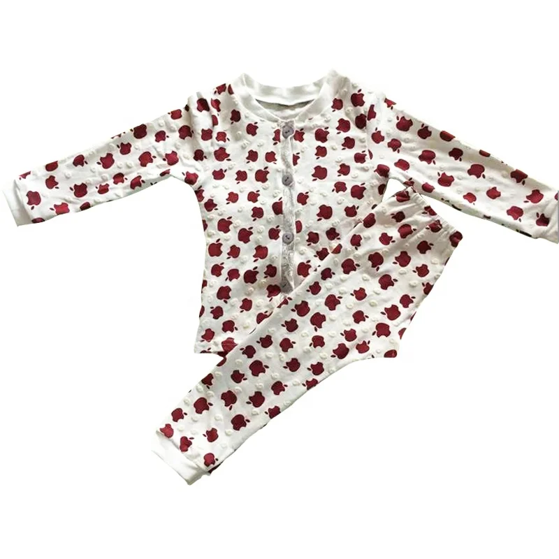 Оптовая продажа, хлопковые пижамы для мальчиков с длинным рукавом и принтом яблока, детские пижамы оптом для маленьких мальчиков, 2 шт.