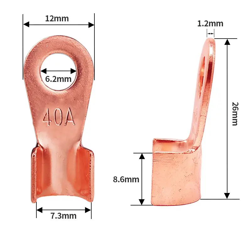 레드 구리 오픈 노즈 40A 케이블 커넥터 단자 러그 OT-40A 압착 단자 연결