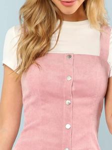 Custom <strong>Ladies</strong> Fashion Sheath Button Front Casual <strong>Dungaree</strong> Dress - Product Image 3