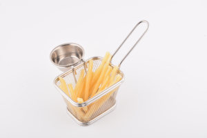 Mini-Edelstahl-Frotteehalter-Chipschachtel Ökologisches Küchenutensil individuelles Logo feines Netz Restaurantgebrauch