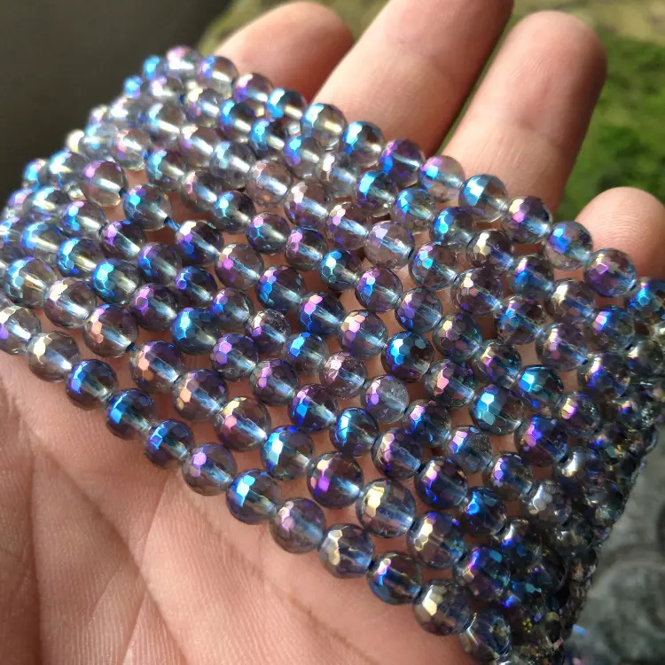 10 millimetri rotonda sfaccettato di colore blu placcato cristallo di rocca branelli allentati della pietra preziosa
