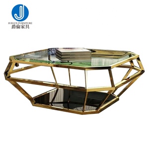Mesa de centro de cristal de acero inoxidable, muestra gratuita de muebles para el hogar y la sala de estar, sin círculo plegado, <span class=keywords><strong>metal</strong></span> dorado - Product Image 2