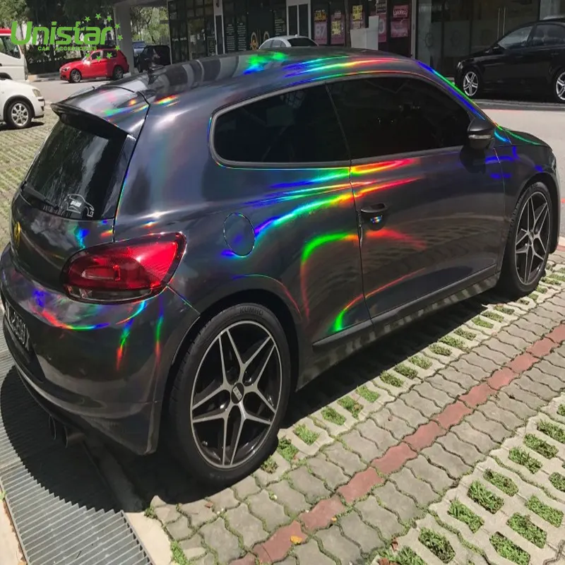 Alta reflexiva do espelho chrome etiqueta laser rainbow holográfico filme Cromo vinil embrulho carro vinil brilhante com a cor preta