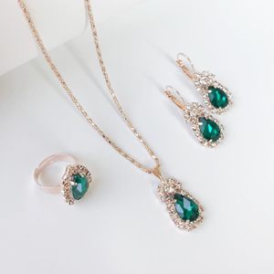 Conjunto de Joyería de Novia Económico de Dubái, Collar/Pendientes/Anillo de Princesa con Cristales Azules en Forma de Gota de Agua - Product Image 5
