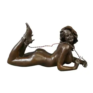 Factory cast metal copper sexy lady statue naked erotic woman female sculpture