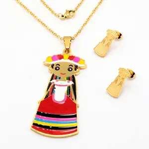 2019 Mexican popular jewelry, enamel ethnic style stainless steel jewelry set wholesale