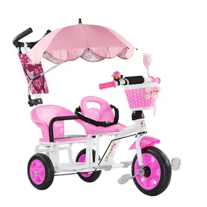 Wholesale Good Quality Double Seat Children Toy Tricycle for <strong>Twins</strong> 2 Seat/baby <strong>Trike</strong> with Push bar for 3-5 Years Old - Product Image 1