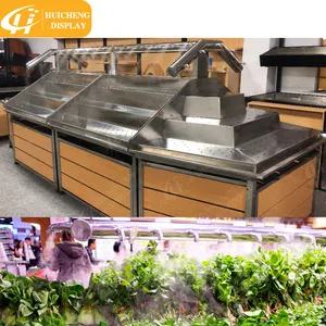 Prateleira de aço inoxidável para equipamentos de supermercado, sistema de pulverização para prateleiras de exposição de frutas e vegetais com umidificador