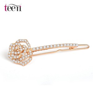 Teemi wholesale beauty new <span class=keywords><strong>rose</strong></span> gold plated luxury cubic zircon bridal wedding <span class=keywords><strong>Rose</strong></span> flower hair accessories hairpin - Product Image 1