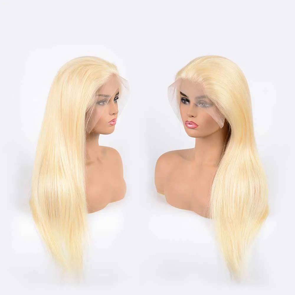 180% Density 26 Inch Silk Base Honey Blonde Colored Human Hair 613 Lace Frontal Wig