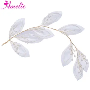 Fairy Girl Headpiece Hair Vine Tulle Leaf With Mini Beads Branch Bridal Head Piece Exquisite Wedding Hairstyle Headband