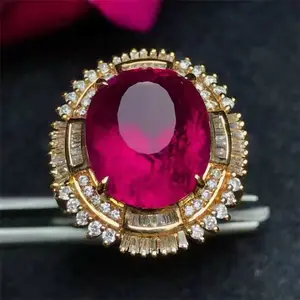 Brazil bridal wedding jewelry 18k saudi gold South Africa real diamond 9.2ct natural Rubellite red tourmaline ring for women