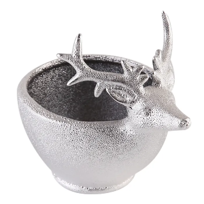 Factory price silver christmas decorations gift ceramic reindeer toy oem animal figurine