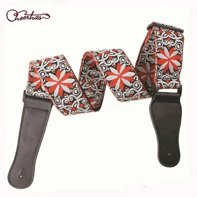 Hot selling same style Jacquard weave leather ends guitar strap