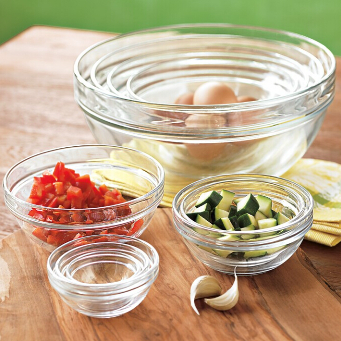 round shape large salad and fruit glass bowl set