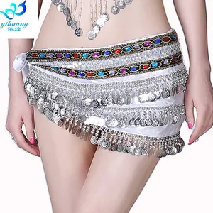 Practice Performance Waist Chain Diamond Coin Chain Dance Skirt Wrap Festival Costume Belly Dance Indian Velvet for Women Adults