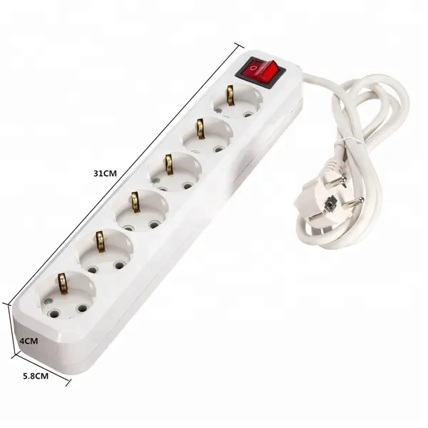 EU Plug 6 Outlet Daya 250V 16A Kabel Ekstensi Stopkontak Dinding Utama Plug Strip Adapter Diskon Besar 1.5M