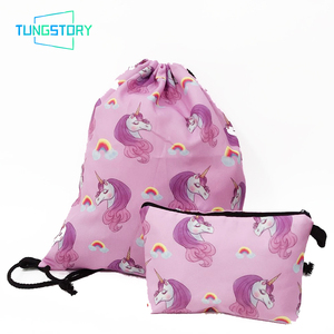 Gros Cadeau Promotionnel Personnalisé Dessin Animé Impression Cosmétiques Et Sacs Un Ensemble Polyester Sac À Cordon Sac À - Product Image 1