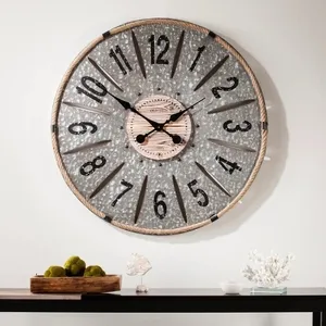 36 inch Giant Vintage Nostalgic Farmhouse Bar Decoration Round Metal Wall Clock With Rope Border