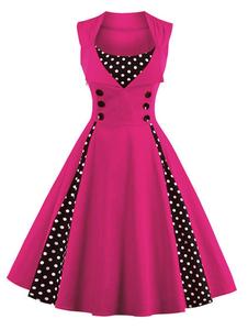 <span class=keywords><strong>Abito</strong></span> <span class=keywords><strong>Vintage</strong></span> Anni '50 '60 da Donna Taglia 5XL, Nuovo Vestito a Pois Senza Maniche Primavera Estate <span class=keywords><strong>Rosso</strong></span>, <span class=keywords><strong>Abito</strong></span> Rockabilly Swing per Feste - Product Image 2